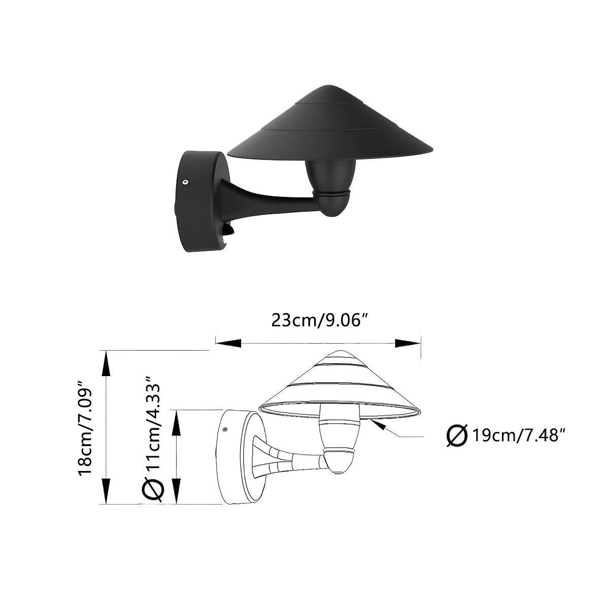 Waterproof Modern Black Umbrella Outdoor LED Wall Lights